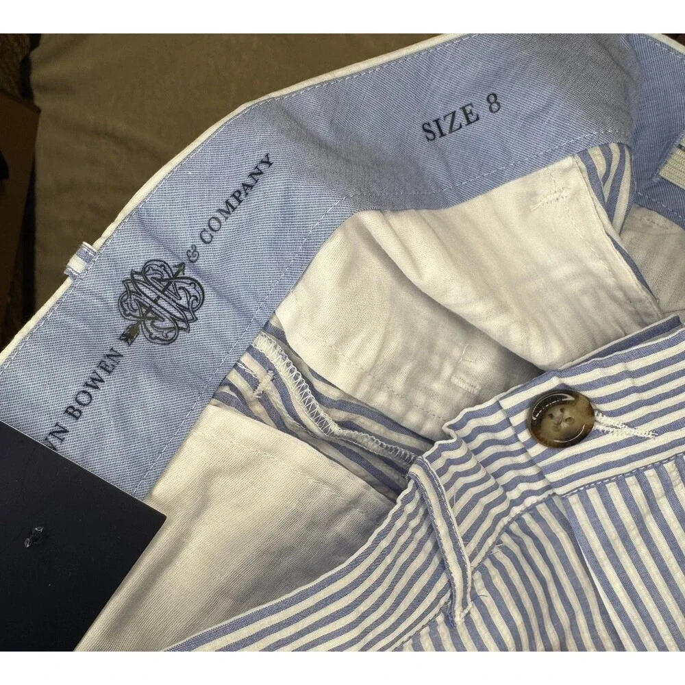 Brown Bowen & Co. Seersucker Blue/White Striped Pants Boys Sz 8 Adjustable Waist
